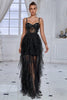 Load image into Gallery viewer, Glitter Black Corset Spaghetti Straps Long Formal Dress with Ruffles