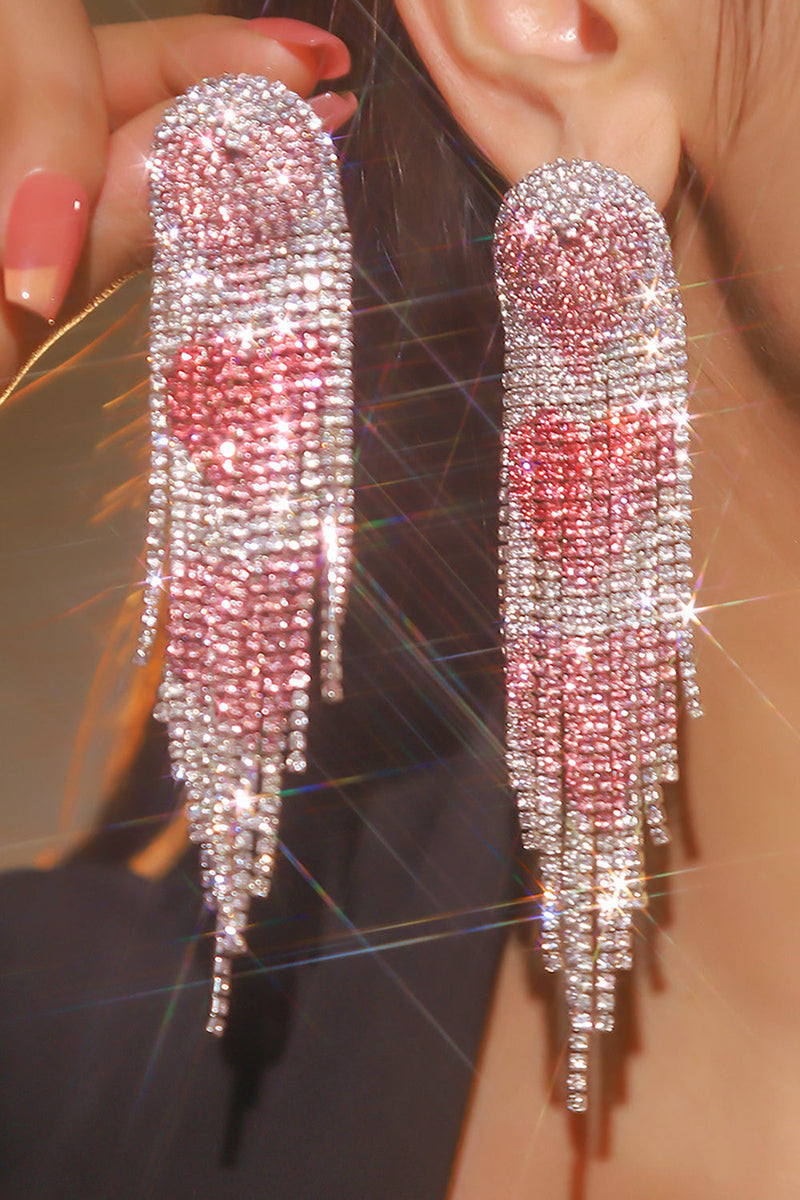 Load image into Gallery viewer, Red Heart Trendy Full Diamond Tassel Earrings
