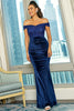 Load image into Gallery viewer, Royal Blue Off the Shoulder Sequin Sheath Long Prom Dress