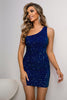 Load image into Gallery viewer, Royal Blue One Shoulder Sequin Homecoming Dress