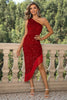 Load image into Gallery viewer, Black One Shoulder Sequin Homecoming Dress With Tassels