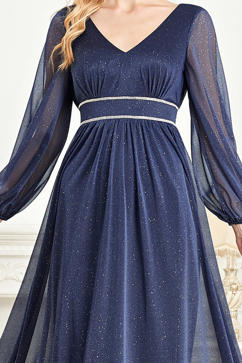 Load image into Gallery viewer, Elegant Long Sleeves Navy Mother of the Bride Dress