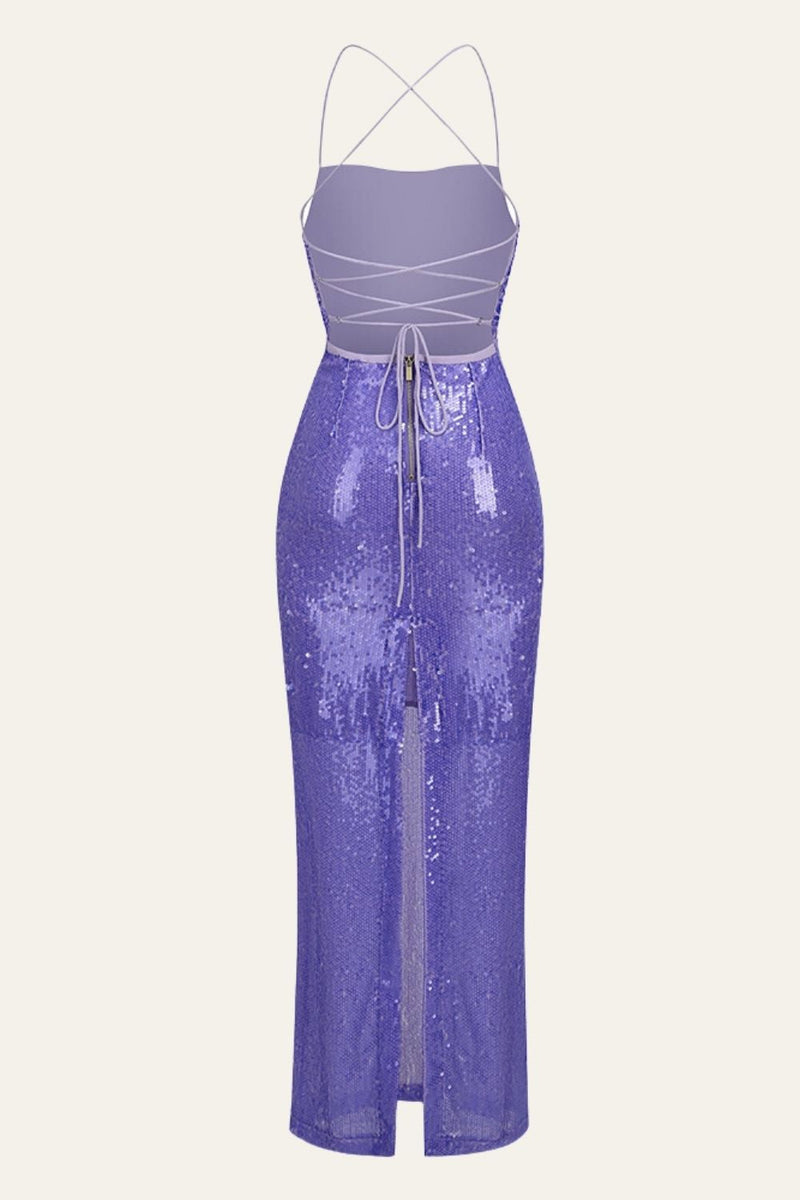 Load image into Gallery viewer, Sequin Backless Purple Strappy Halter-Neck Long Party Dress