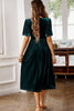 Load image into Gallery viewer, Black A Line V-Neck Velvet Holiday Party Dress With Short Sleeves