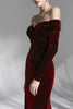 Load image into Gallery viewer, Burgundy Velvet Off the Shoulder Long Sleeves Floor Length Evening Dress