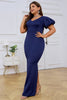 Load image into Gallery viewer, Navy Bodycon Plus Size V-neck Short Sleeves Formal Dress