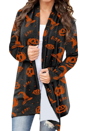 Halloween Pumpkin Ghost Face Pattern Black Coat