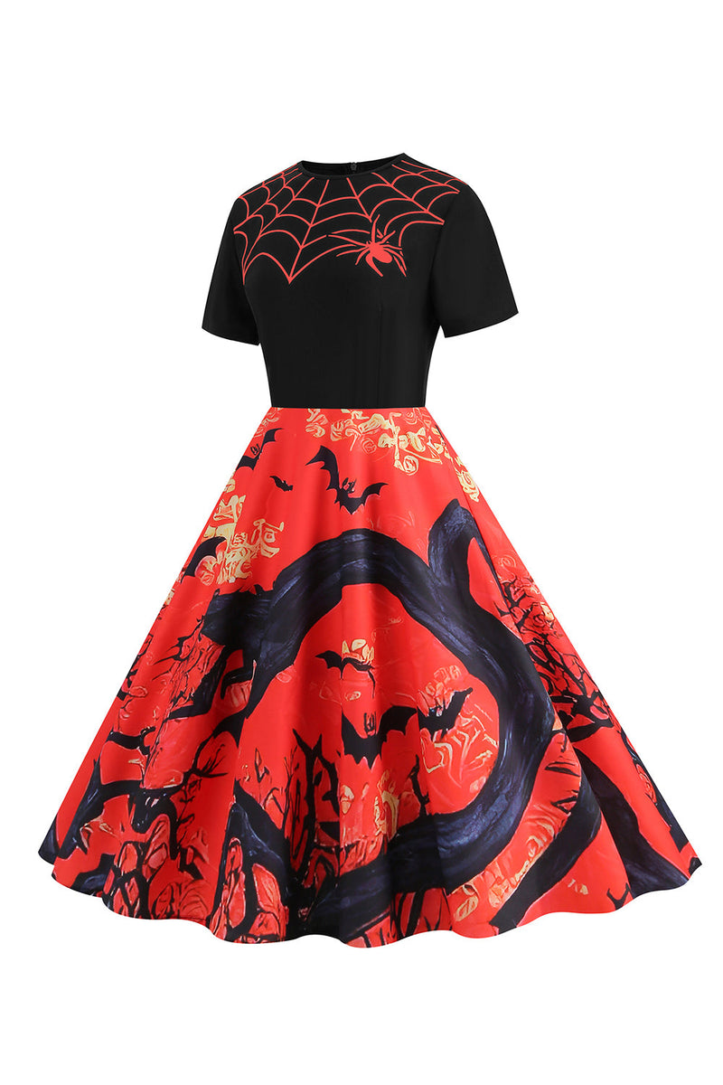 Load image into Gallery viewer, Halloween Apricot A-line Round Neck Short Sleeves Dress
