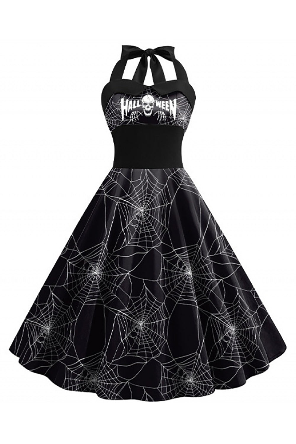 Halloween Pattern Black Halter Neck Vintage Dress