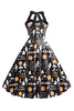 Load image into Gallery viewer, Halloween Pattern Black Halter Neck Vintage Dress