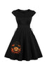 Load image into Gallery viewer, Black Wizard Pattern Halloween A-line Sweatheart Vintage Dress
