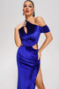 Load image into Gallery viewer, Royal Blue Off the Shoulder Velvet Holiday Party Dress with Hollow-out