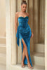 Load image into Gallery viewer, Sequins Strapless Velvet Holiday Party Dress with Slit