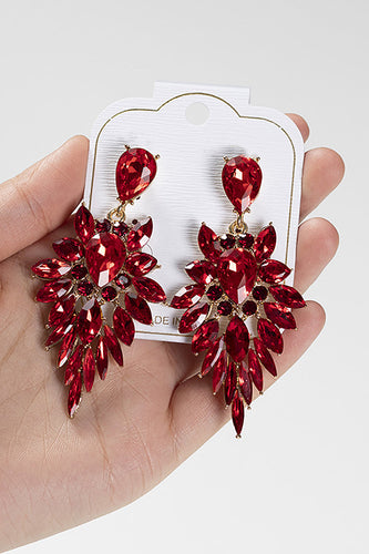 Red Sparkly Rhinestone Drop Dangle Earrings for Prom