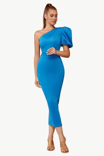 Blue One Shoulder Bodycon Party Dress