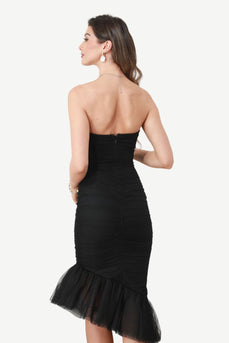Strapless Black Cocktail Dress with Ruffles