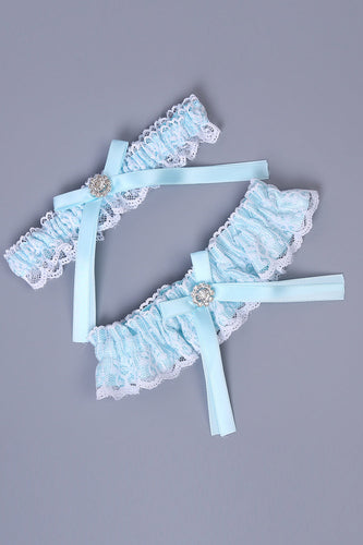 Light Blue Lace Beaded Wedding Garter Belt Set