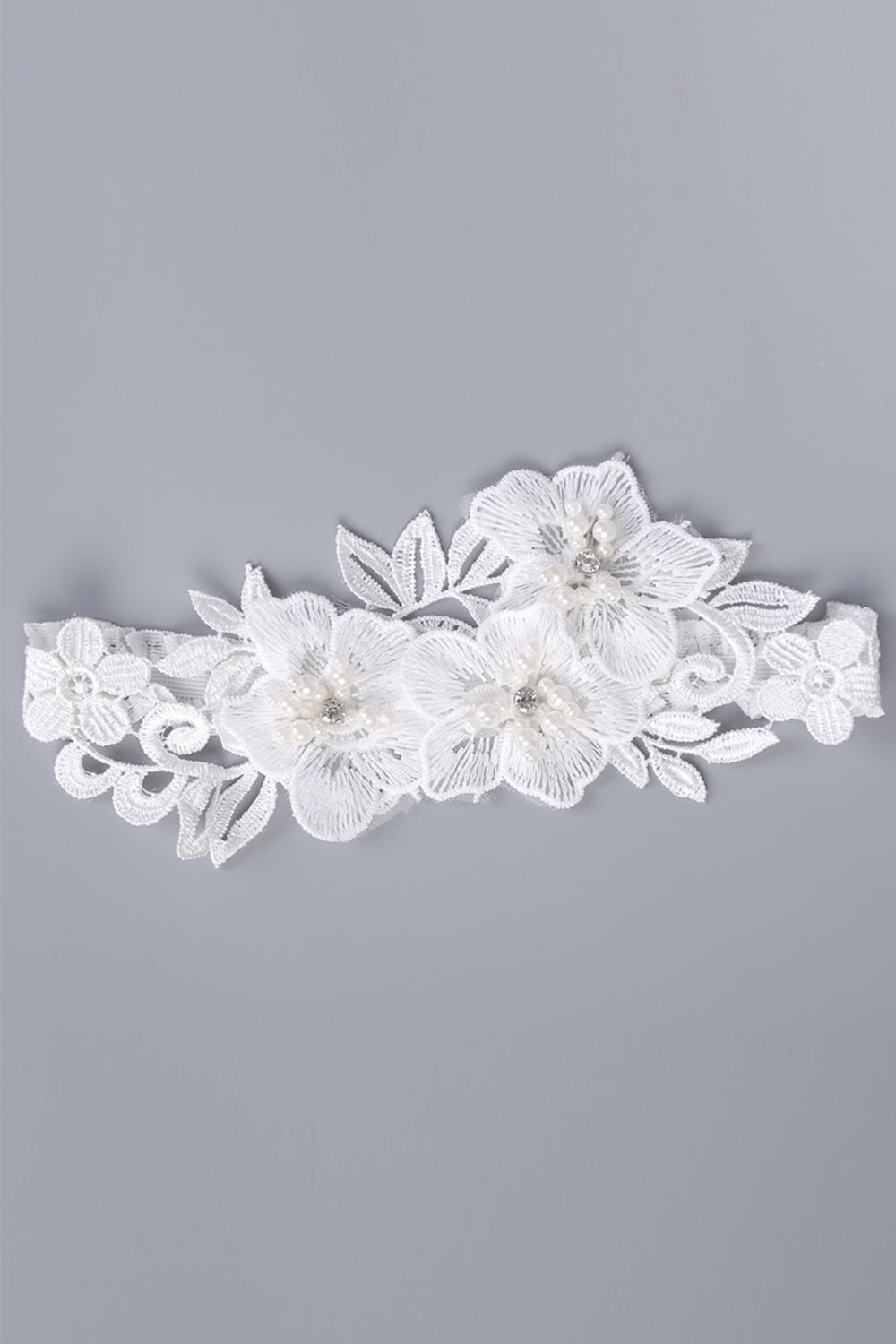 White Lace Flowers Beaded Wedding Garter
