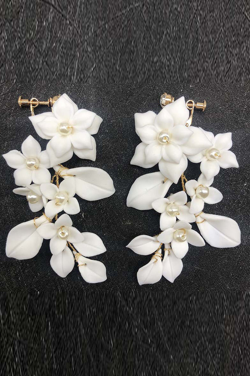 Load image into Gallery viewer, White Flower Drop Earrings