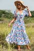 Load image into Gallery viewer, Blue Floral Print Maxi Summer Dress