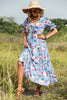 Load image into Gallery viewer, Blue Floral Print Maxi Summer Dress