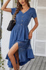 Load image into Gallery viewer, A Line V-neck Blue Summer Dress with Slit