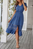 Load image into Gallery viewer, A Line V-neck Blue Summer Dress with Slit