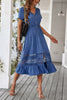 Load image into Gallery viewer, A Line V-neck Blue Summer Dress with Slit