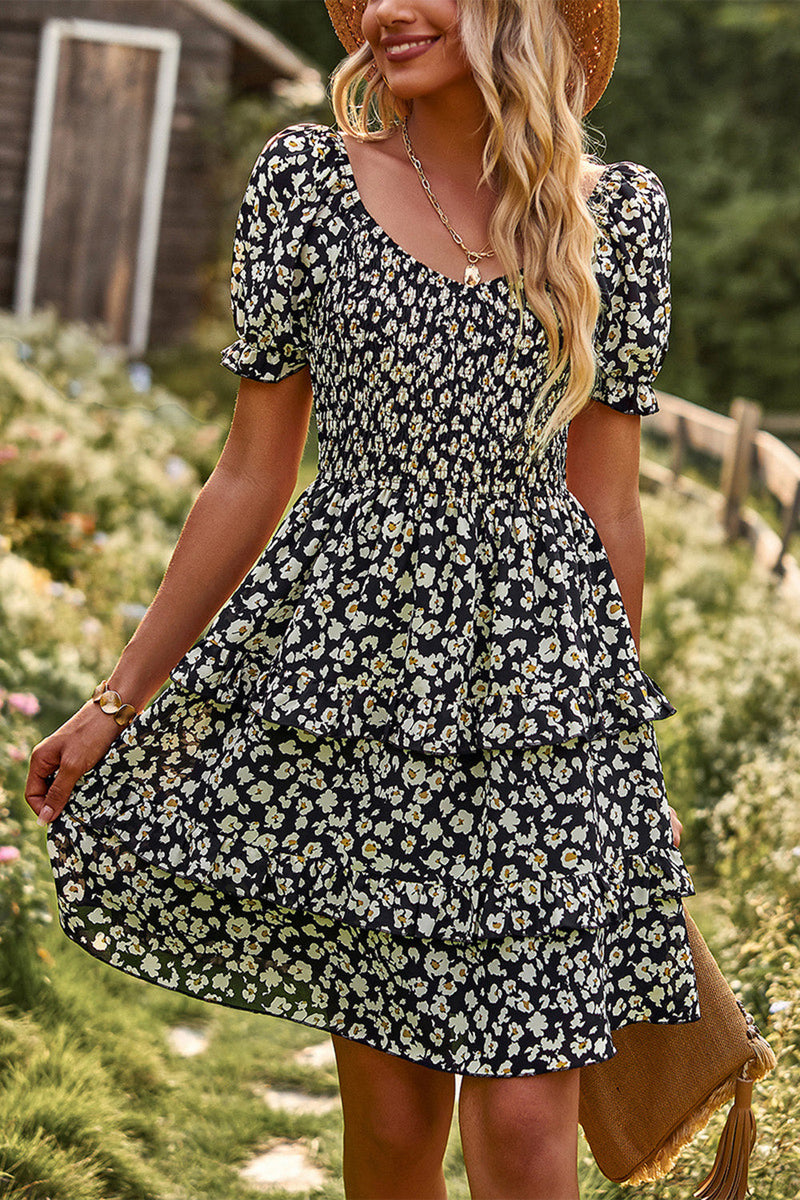 Load image into Gallery viewer, Off the Shoulder Black Floral Print Summer Dress