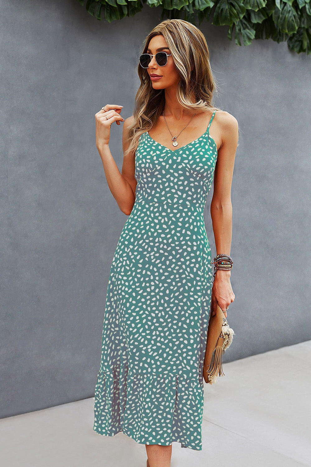 Spaghetti Straps Print Midi Summer Dress