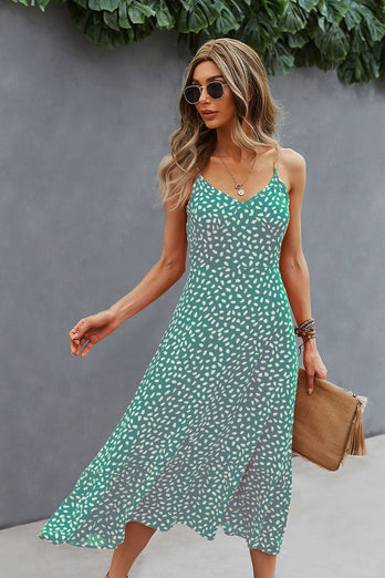 Spaghetti Straps Print Midi Summer Dress