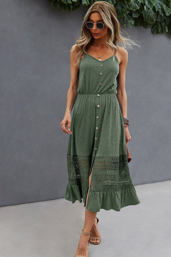 Spaghetti Straps Green A-line Summer Dress with Lace