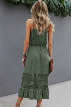 Spaghetti Straps Green A-line Summer Dress with Lace