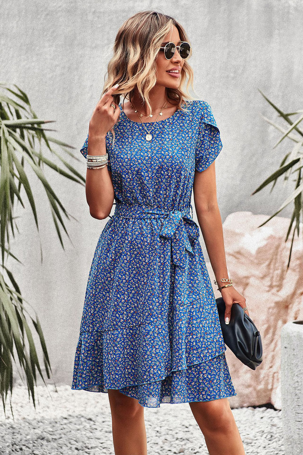 Blue Floral Boho Summer Dress