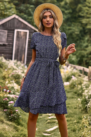 Blue Floral Boho Summer Dress