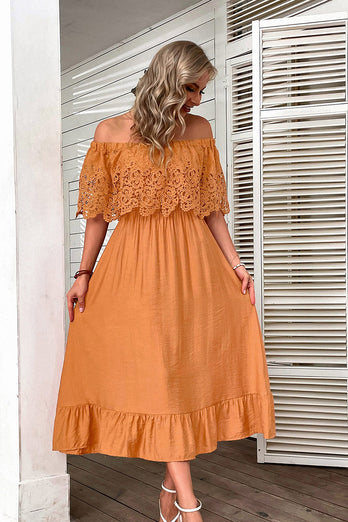 Orange Hollow Out Maxi Boho Dress