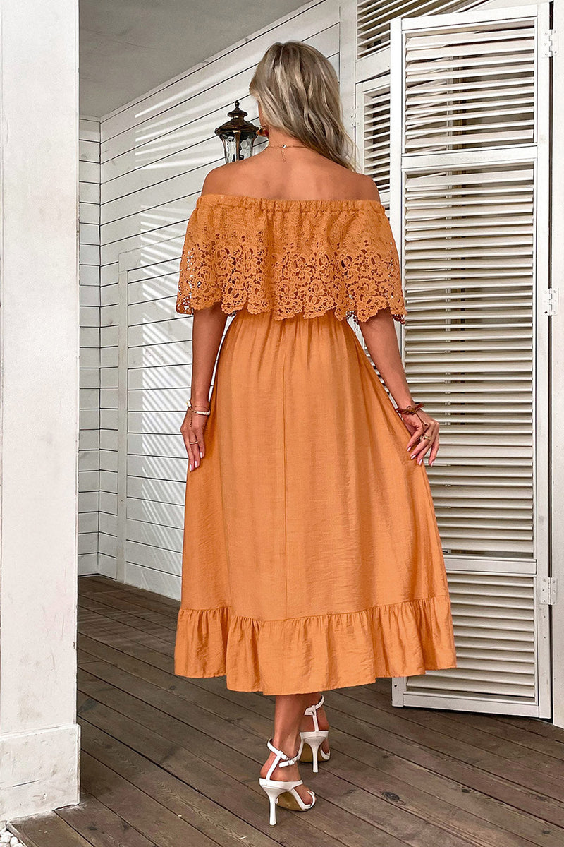 Load image into Gallery viewer, Orange Hollow Out Maxi Boho Dress