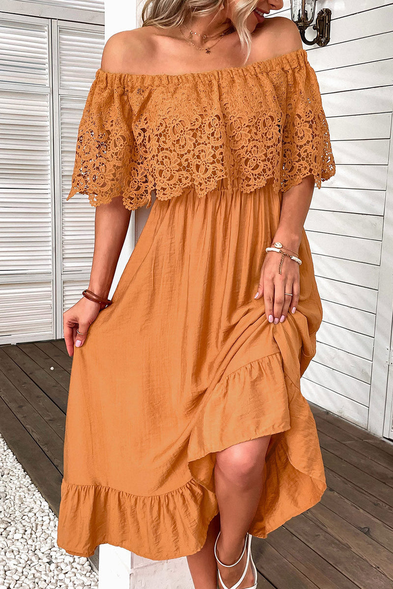 Load image into Gallery viewer, Orange Hollow Out Maxi Boho Dress