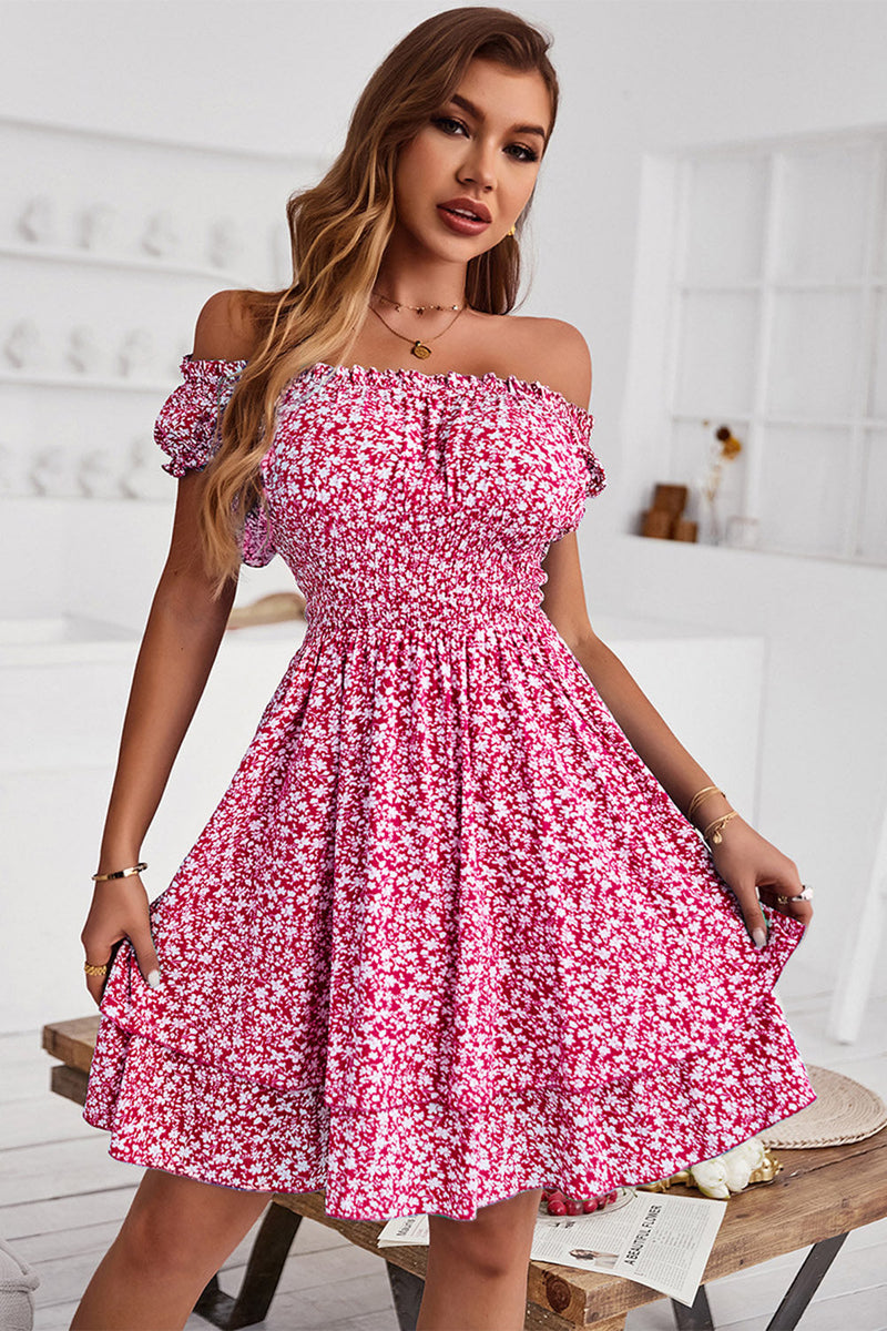 Load image into Gallery viewer, Off the Shoulder Waist-Print Resort Style Summer Dress