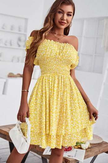 Off the Shoulder Waist-Print Resort Style Summer Dress