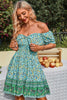 Load image into Gallery viewer, Off the Shoulder Tie Print Green Summer Dress