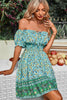 Load image into Gallery viewer, Off the Shoulder Tie Print Green Summer Dress