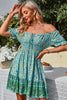 Load image into Gallery viewer, Off the Shoulder Tie Print Green Summer Dress