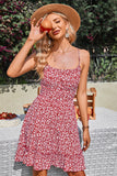 Spaghetti Straps Red Floral Printed Summer Dress