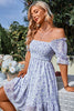 Load image into Gallery viewer, Square Neck Blue Flower Floral Printed Summer Dress