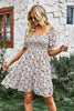 Load image into Gallery viewer, Square Neck Floral Printed Apricot Summer Dress with Short Sleeves