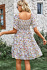 Load image into Gallery viewer, Square Neck Floral Printed Apricot Summer Dress with Short Sleeves