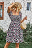 Load image into Gallery viewer, Square Neck Floral Printed Apricot Summer Dress with Short Sleeves