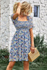 Load image into Gallery viewer, Square Neck Floral Printed Apricot Summer Dress with Short Sleeves