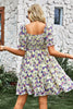 Load image into Gallery viewer, Square Neck Floral Printed Apricot Summer Dress with Short Sleeves